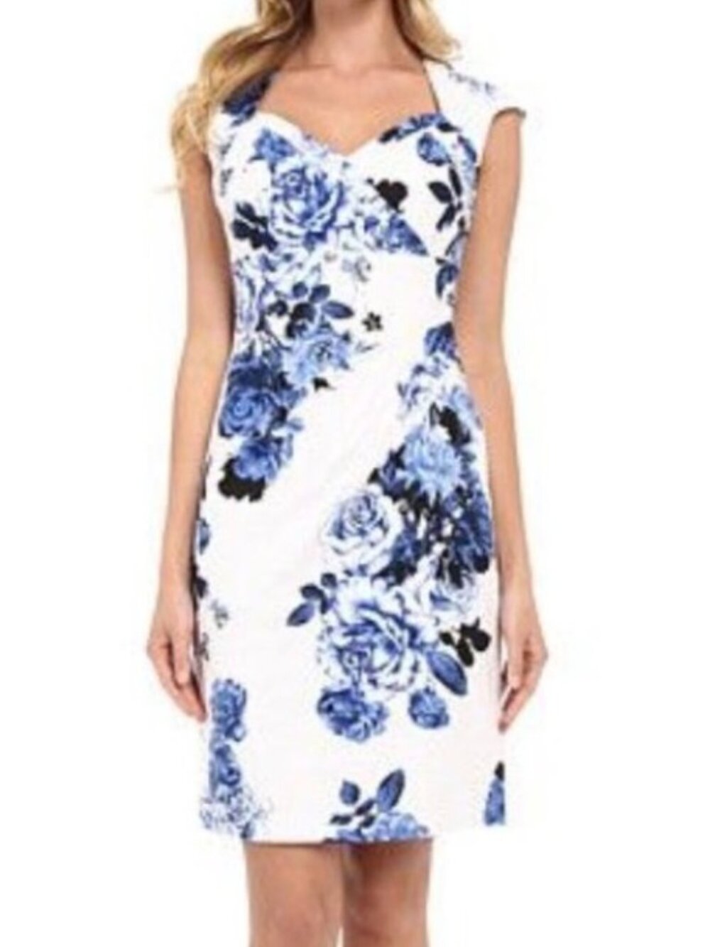 Adrianna Papell Blue Floral Brocade Sheath Dress | Size 16 | NWOT